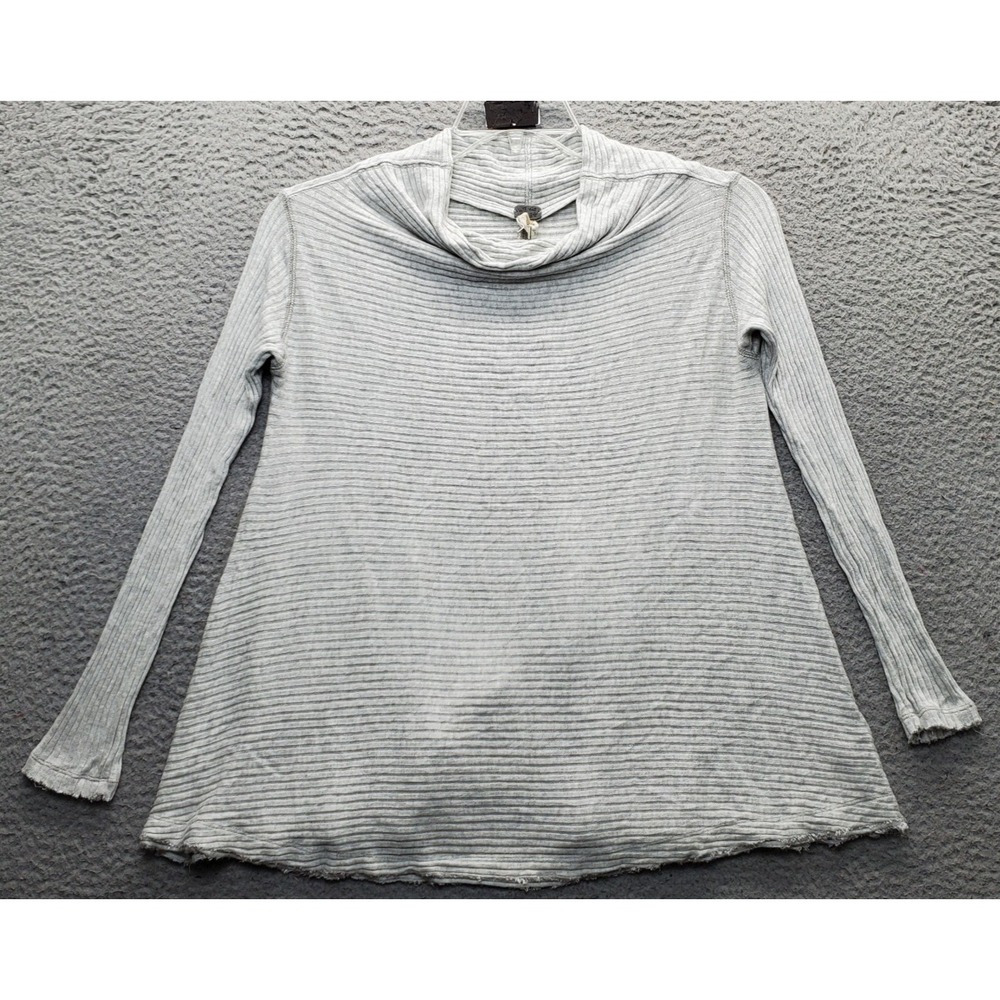 Free People We The Free Blouse Top Womens XS Gray Ribbed Cowl Neck Open Back